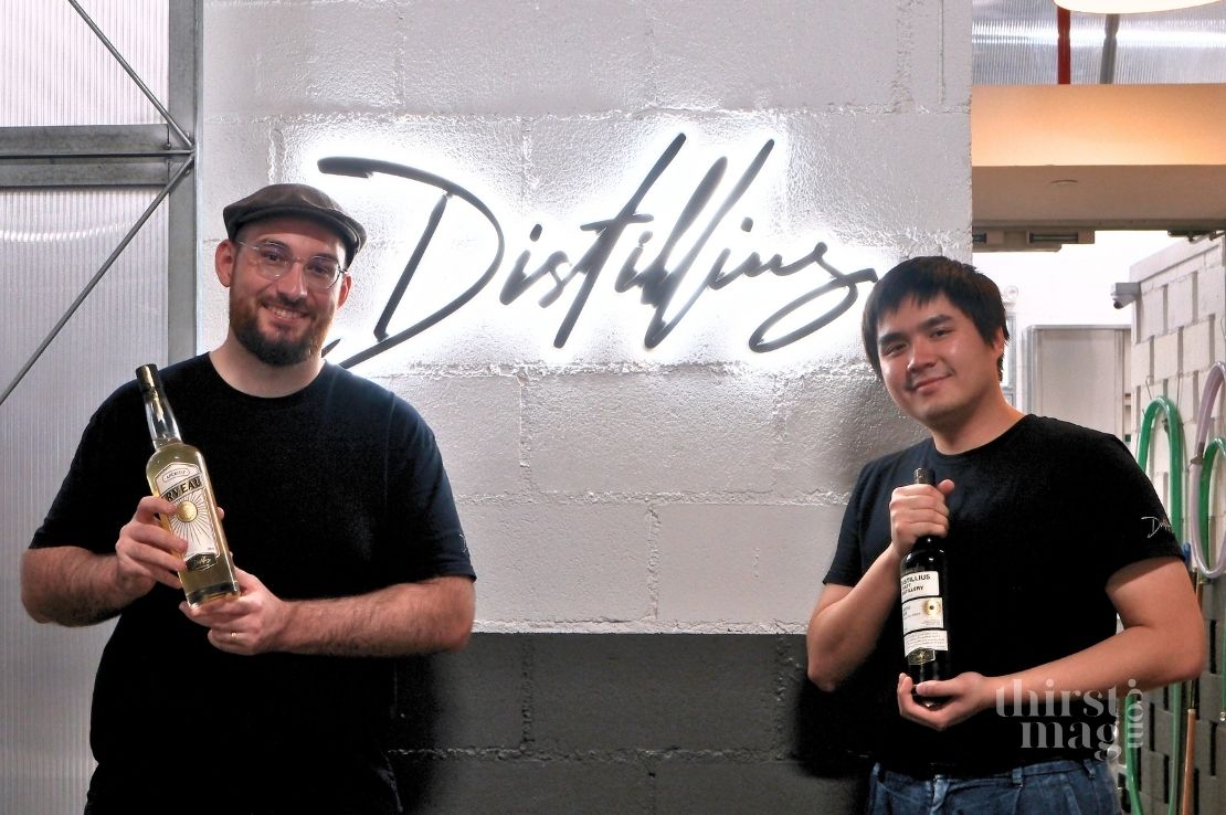 Head Distiller Philippe Gandy and Operation Manager Lua Ker Hian outside the ditillery